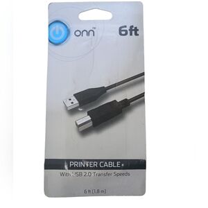 Onn Black USB Printer Cable 6ft